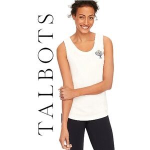 T by TALBOTS WHITE EMBROIDERED PIQUÉ TANK Sz Small NWT